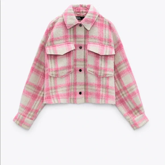 Zara Jackets Coats Zara Nwt Cropped Plaid Pink Jacket Poshmark